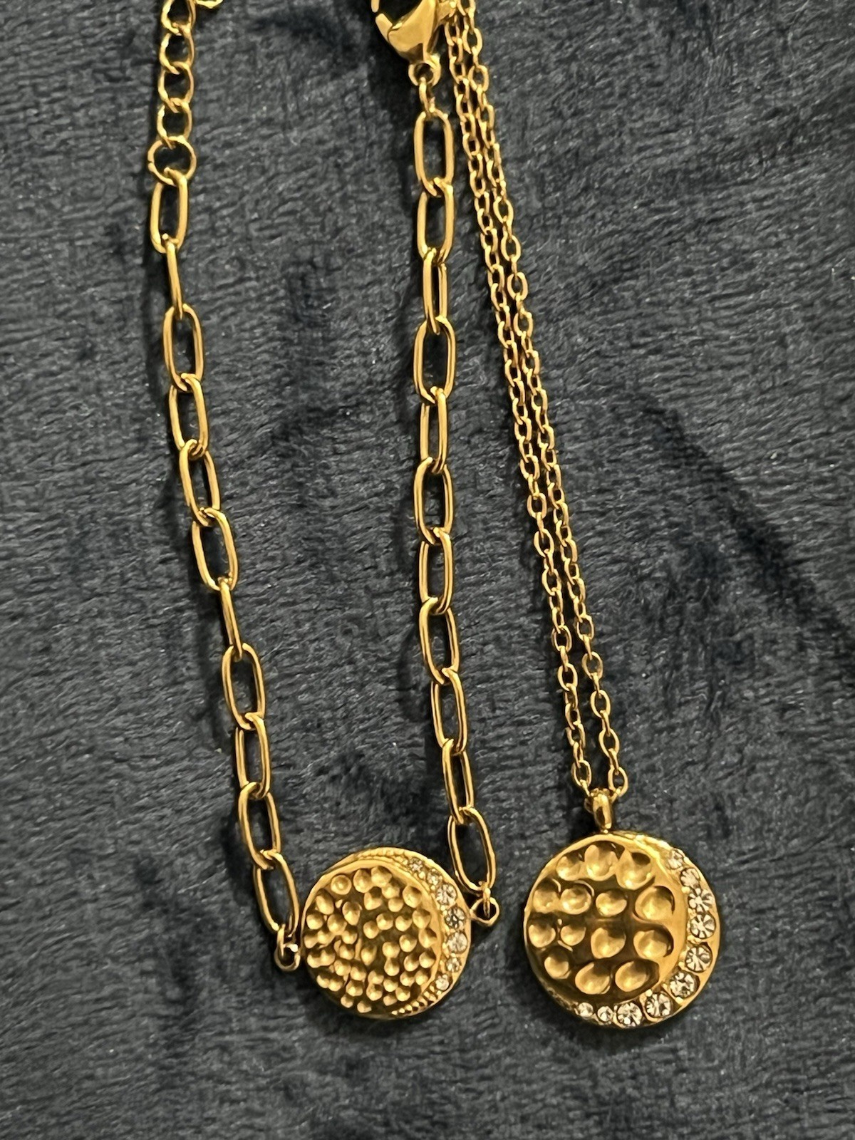 Gold Tone Celestial Moon Necklace Bracelet Set Rhinestone Crescent Matching