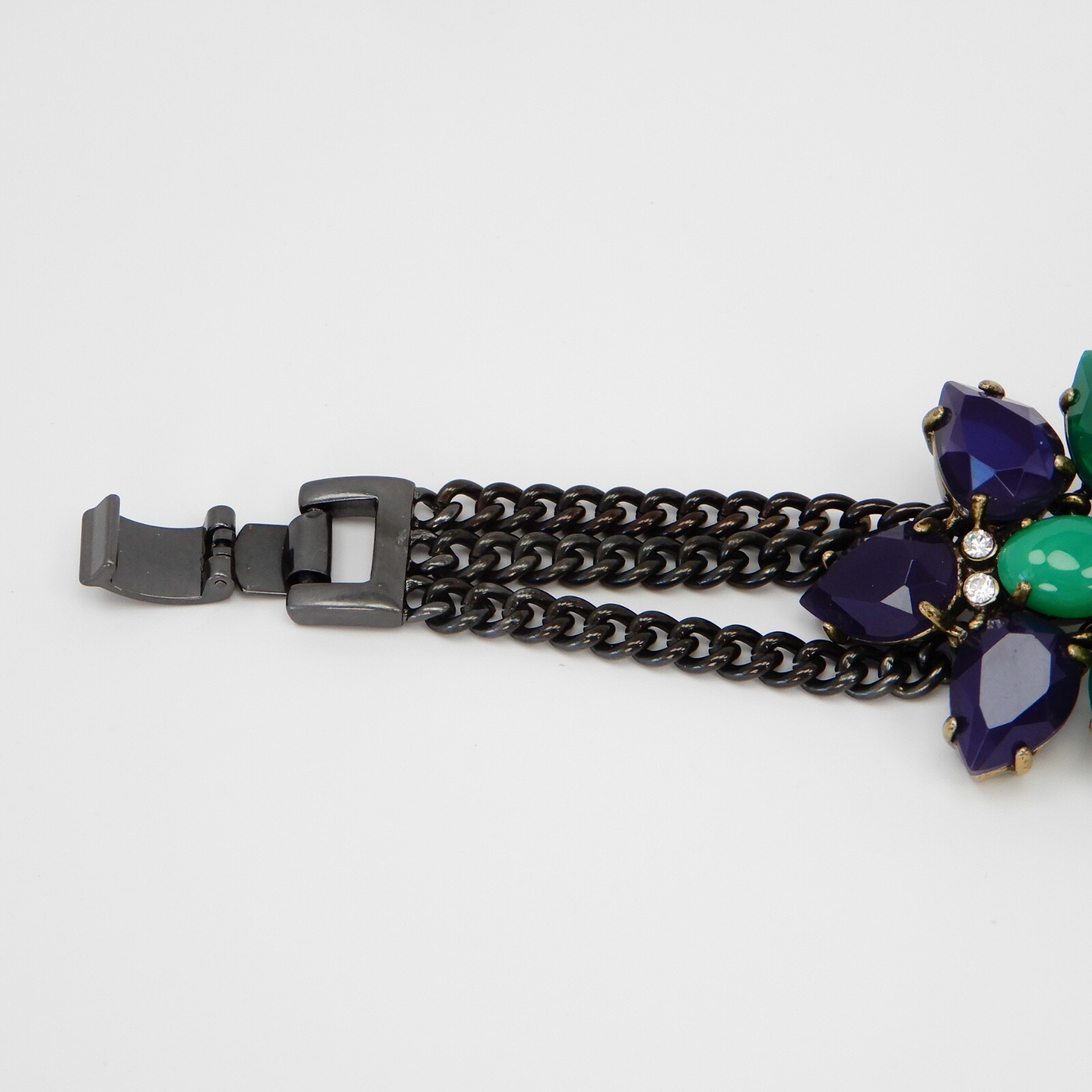 Stella & Dot Peacock Bubble Cabochon Gunmetal Chain Statement Bracelet Wrap 6.2″