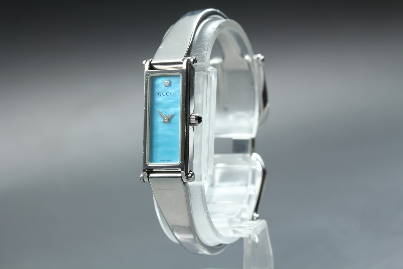 [Near MINT w/Box] GUCCI 1500L Silver Blue Dial 1P Diamond Quartz Women’s Watch
