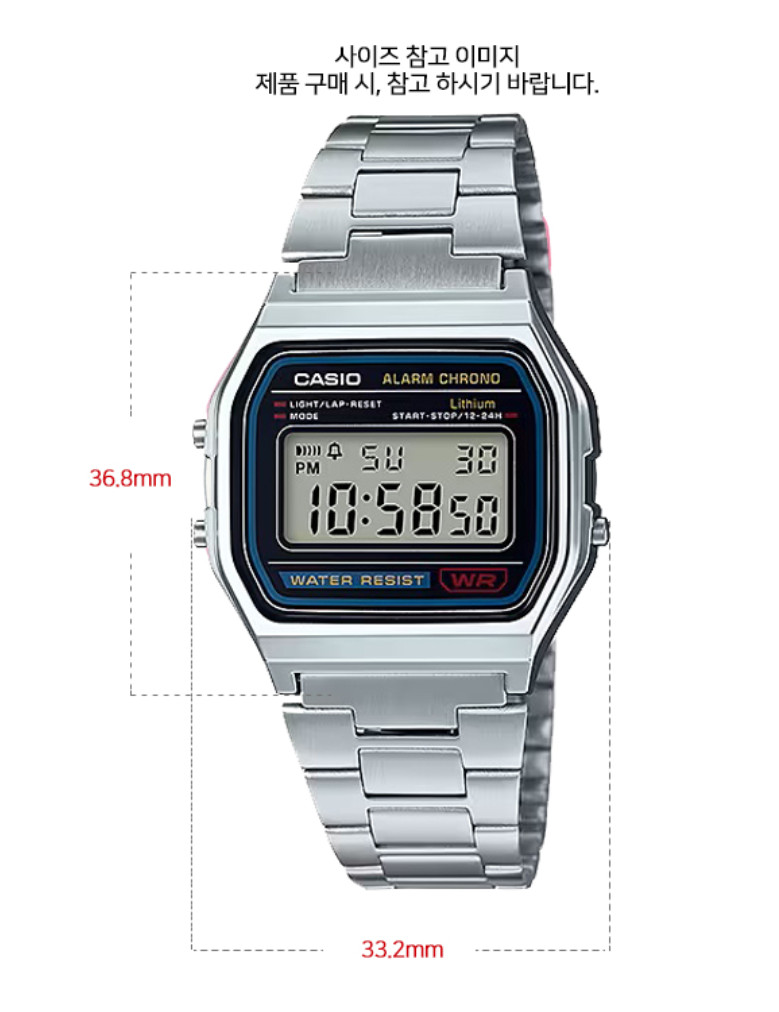 Casio A-158WA-1 Classic Silver Digital Watch Stainless Steel Unisex Retro Authen