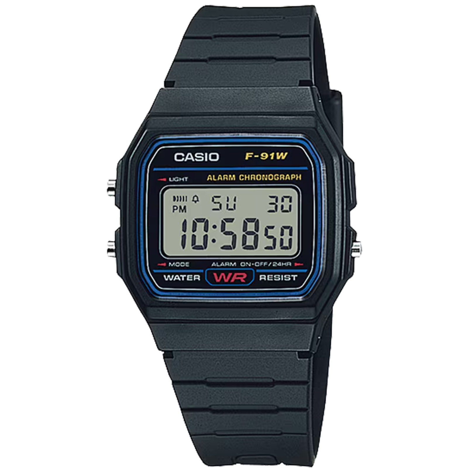 Casio Men’s Classic Digital Black Resin Alarm Chronograph Watch – F-91W-1X