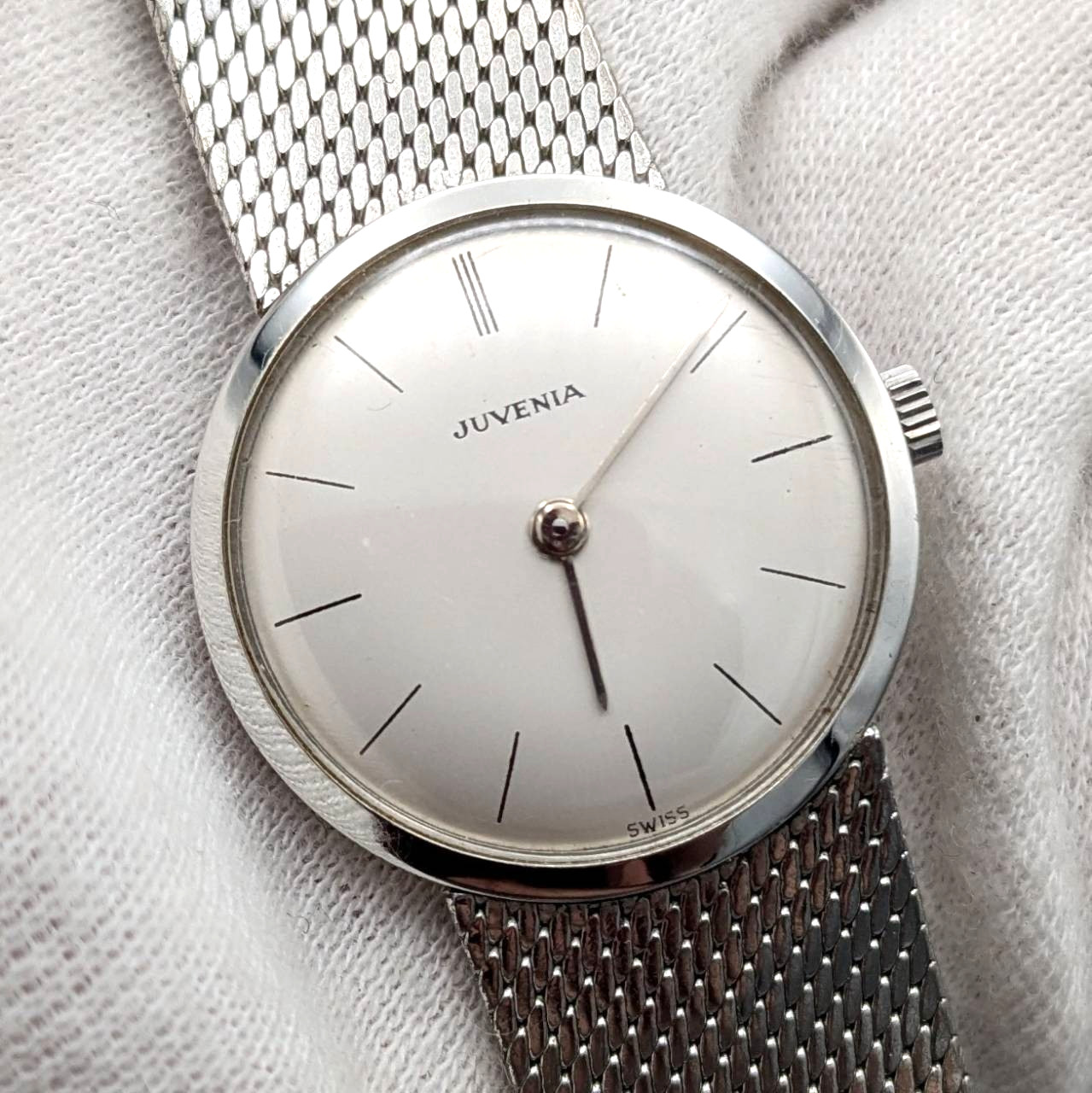 [Very Good] JUVENIA Swiss 17 Jewels Manual Wind Ladies Watch c.1970s Mesh