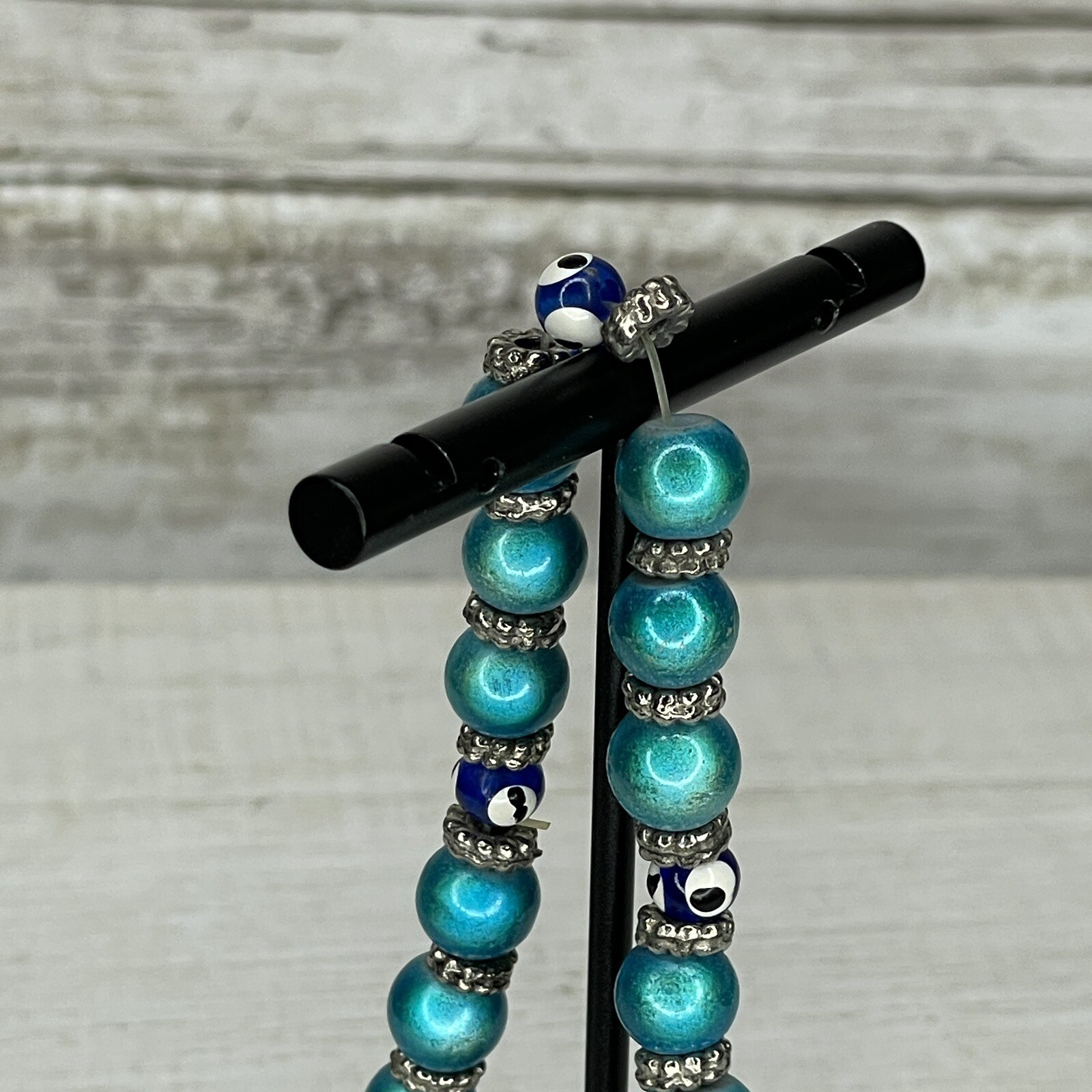 Evil Eye Turkish Bracelet Blue Glass Beads Stretch To Fit Protection