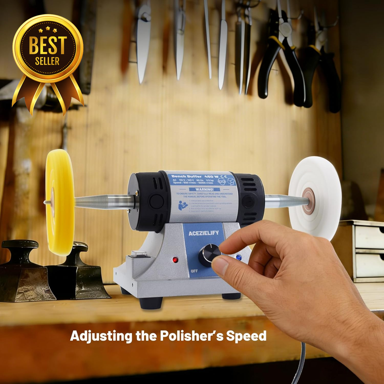 450W Jewelry Polisher Variable Speed Bench Buffer Kit with Wheels