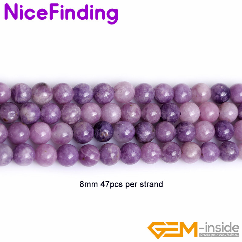 Natural Purple Tourmaline Lepidolite Gemstone Round Beads For Jewelry Making 15″