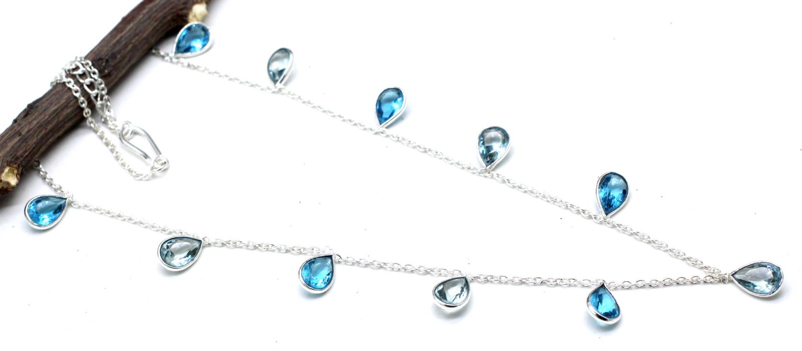 925 Sterling Silver Amethyst & Topaz Gemstone Handmade Jewelry Necklace Size-18″