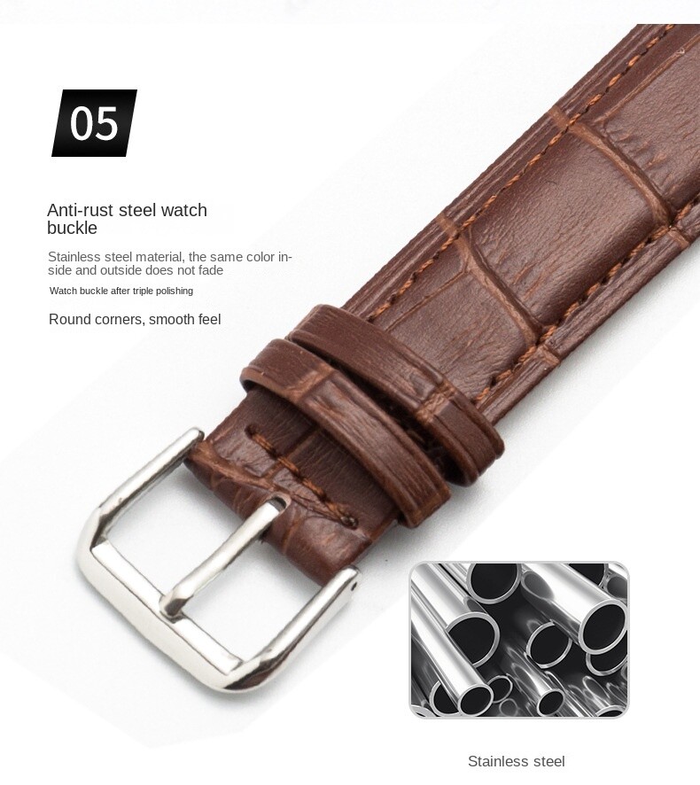 Leather watch with calfskin watch with pin buckle in various colors 10-24mm