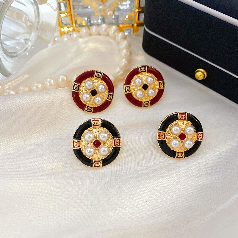 Retro French Elegant Simple Antique Times Drop Oil Enamel Pearl Silver Earring