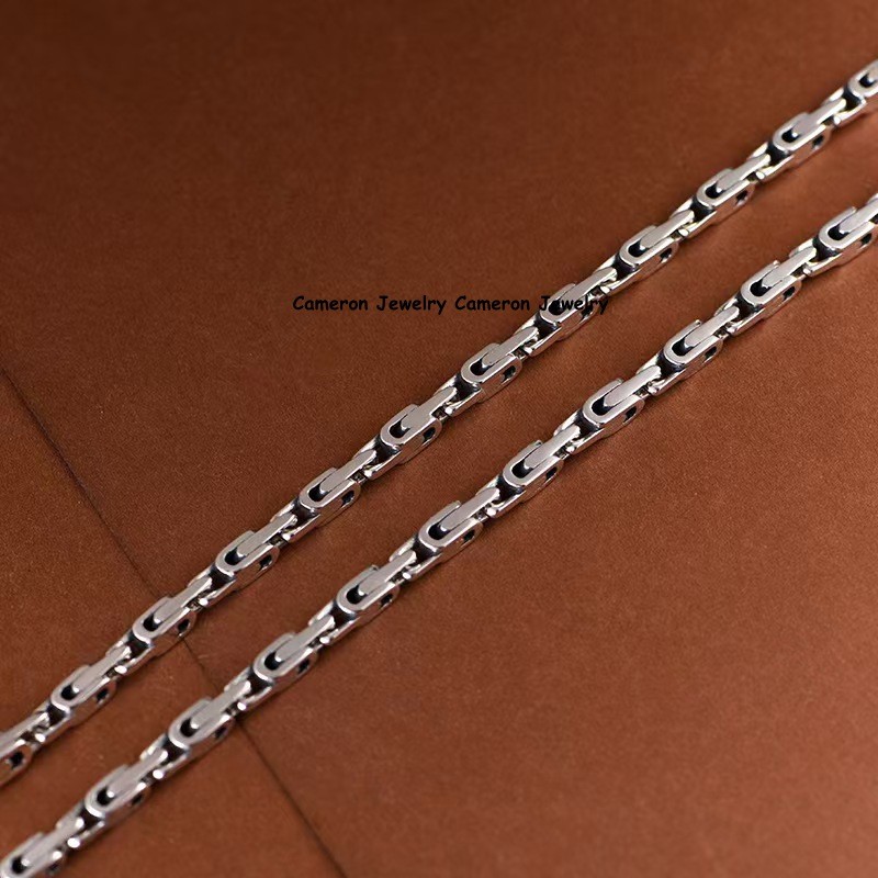 Solid S925 Sterling Silver Chain Men 4mm Bone Byzantine Necklace 60-61g 23.6inch