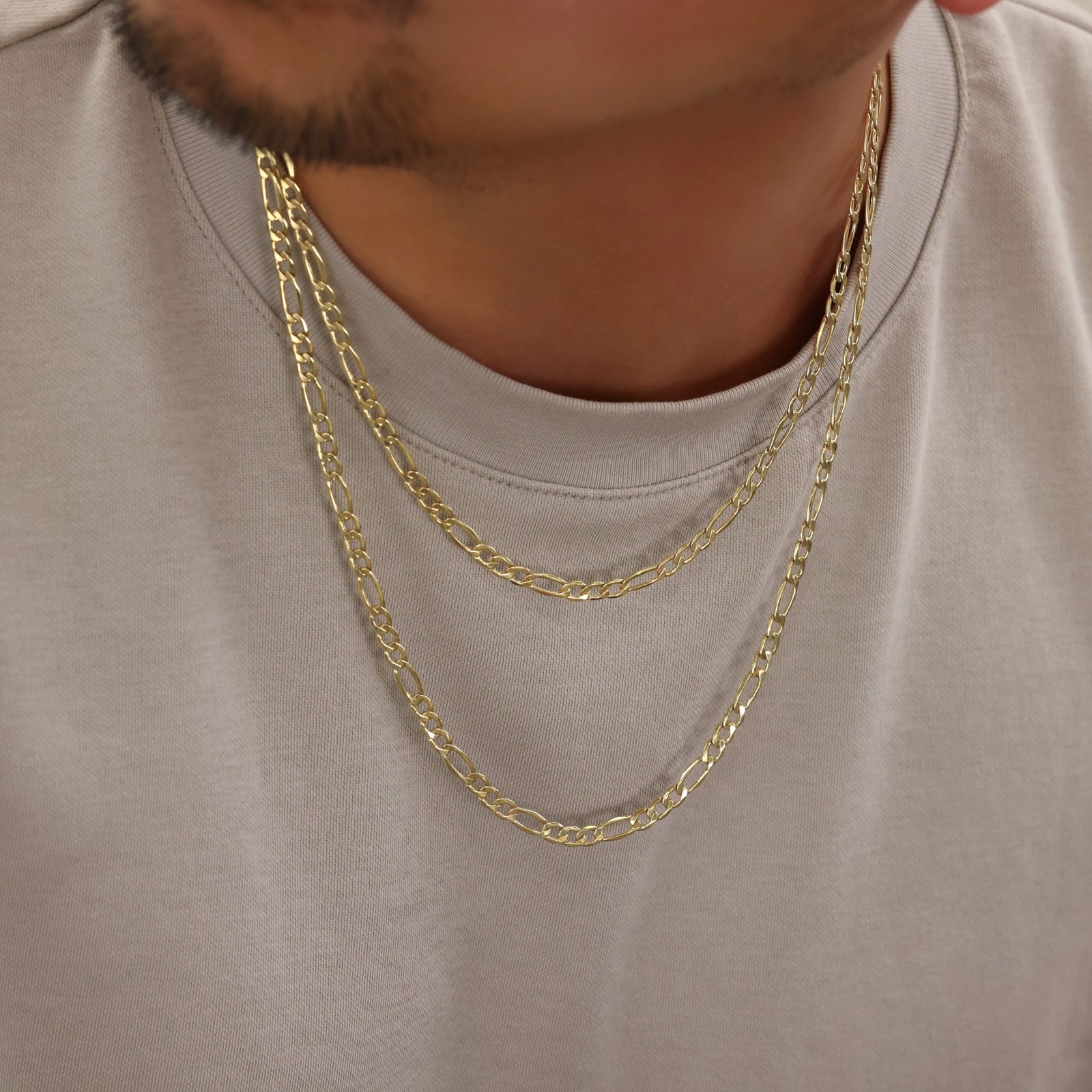 Real 14K Yellow Gold 5.5mm Figaro Chain Italian Link Pendant Necklace Mens 22″