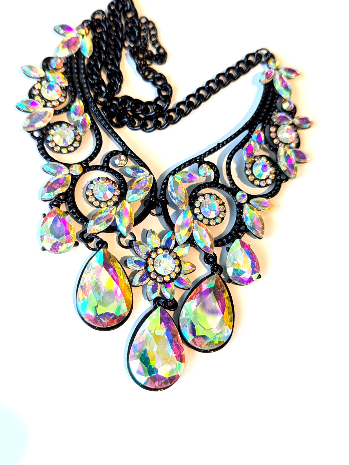 AB Iridescent Crystal Choker Rhinestone Necklace ONLY Bridal Prom Pageant