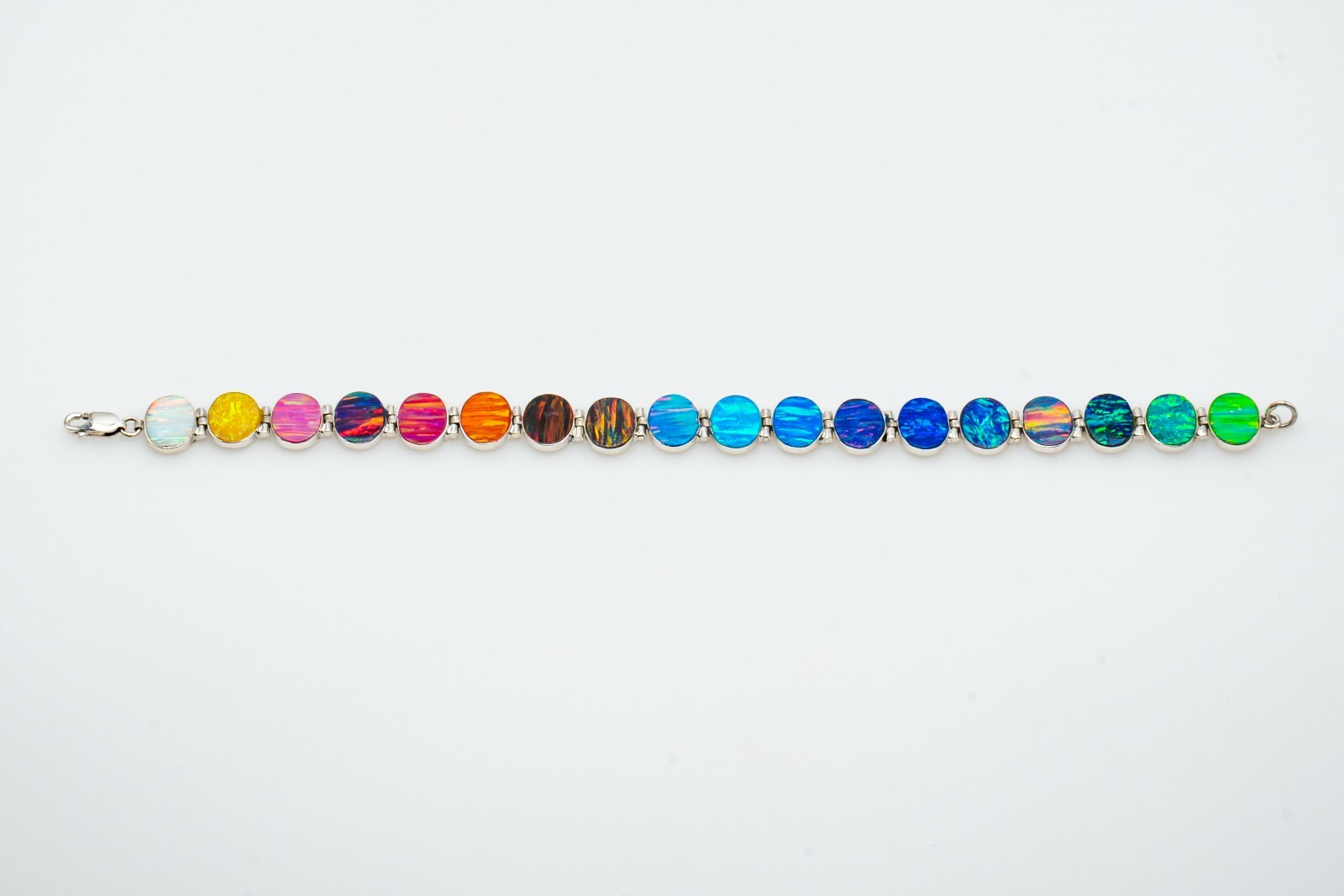 Fire Opal Bracelet Multicolor Ovals 950 Sterling Silver Jewelry Rainbow