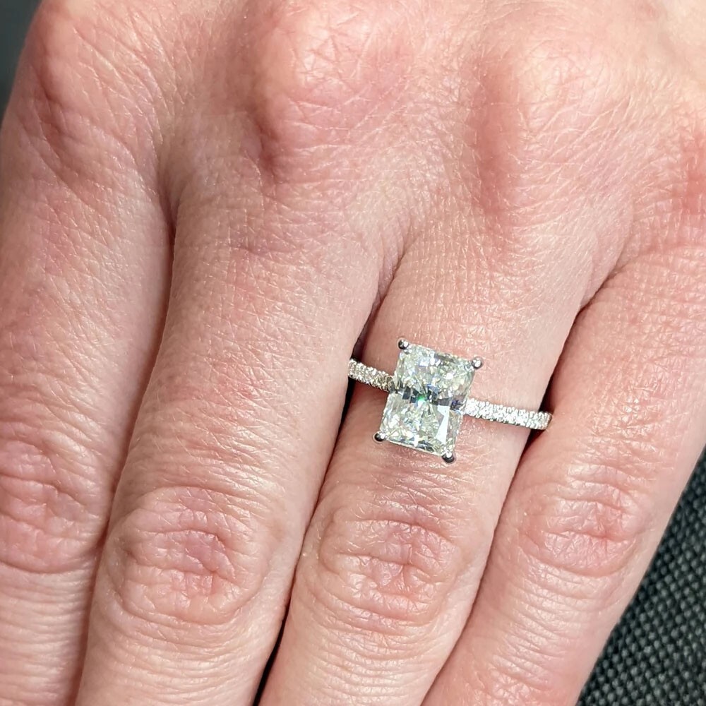 2.24 TCW Radiant Cut Moissanite Engagement Ring 14k White Gold Plated