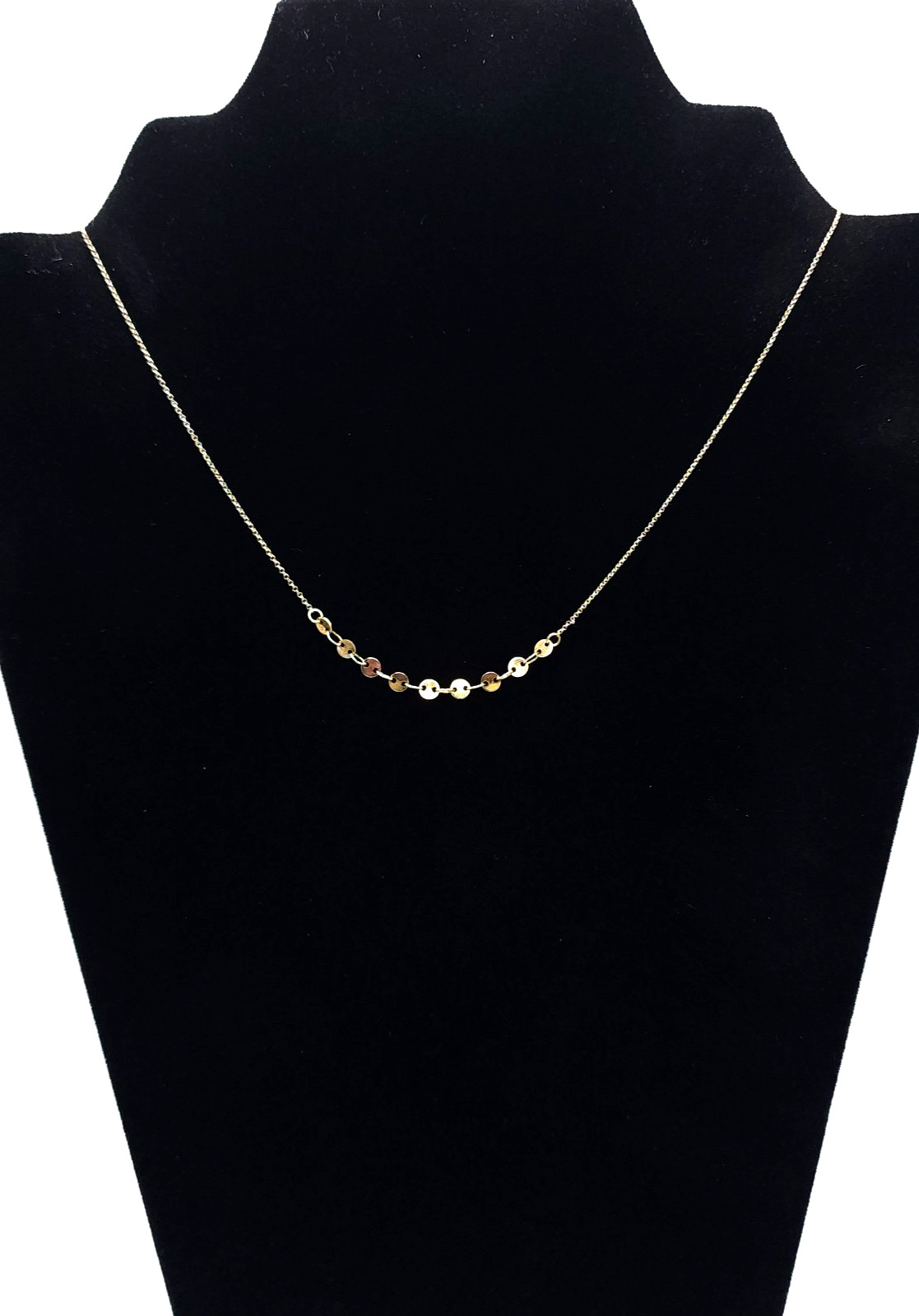 Gold Tone Disc Station Necklace Minimalist Coin Layering Chain 16-18in
