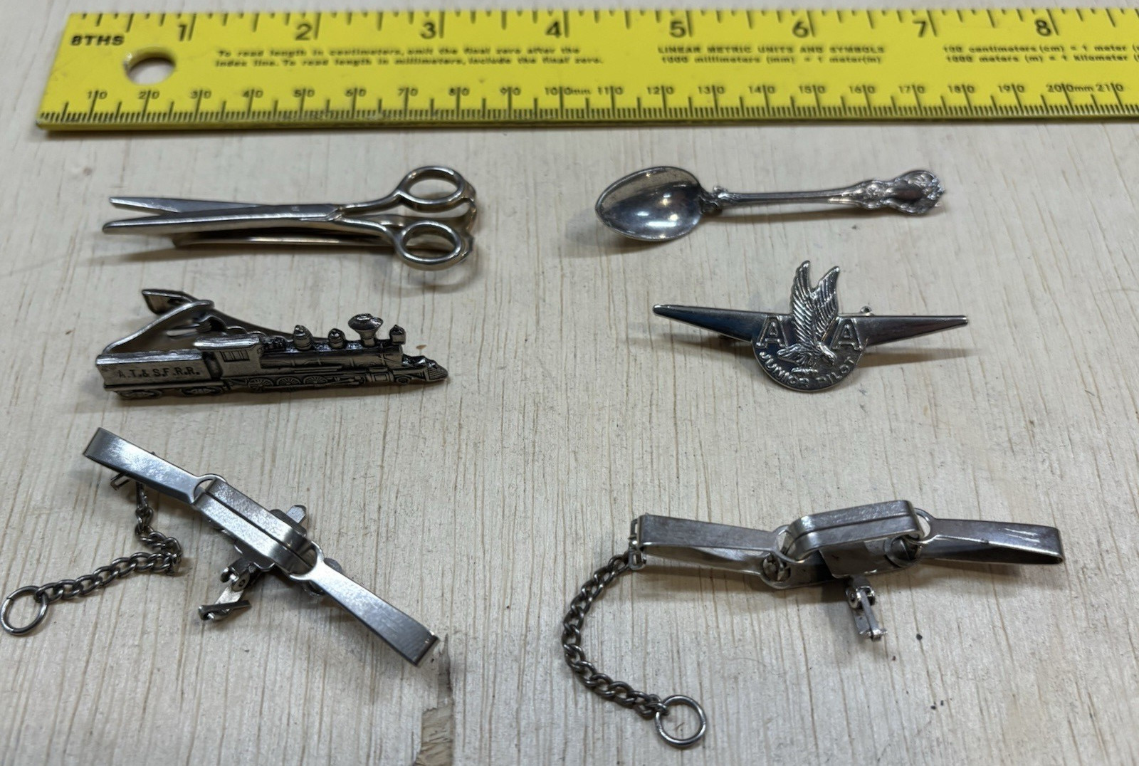Vintage Tie Clip Lot Railroad Train Scissors Novelty Mens Accessories 6pc