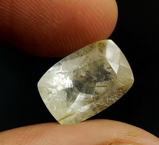 6.30 Ct Rutilated Quartz Loose Gemstone 13.70X9.50mm Cushion Faceted Cut W03