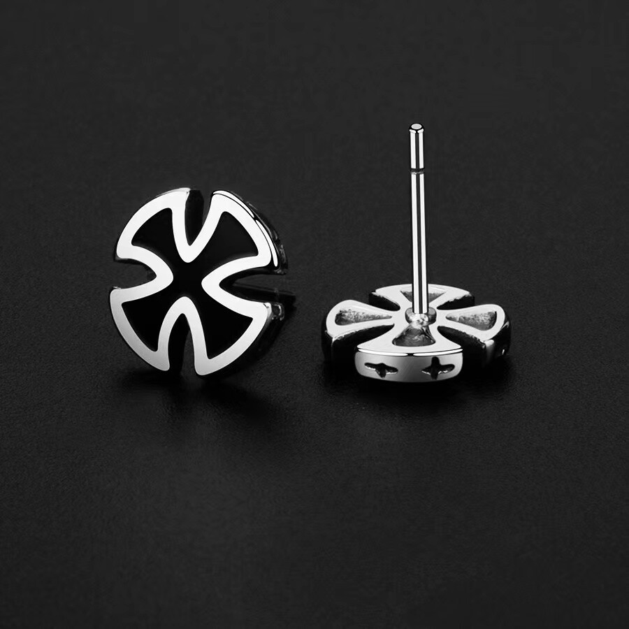 Mens Black Iron Cross Stud Earrings Punk Goth Rock Biker Jewelry Stainless Steel