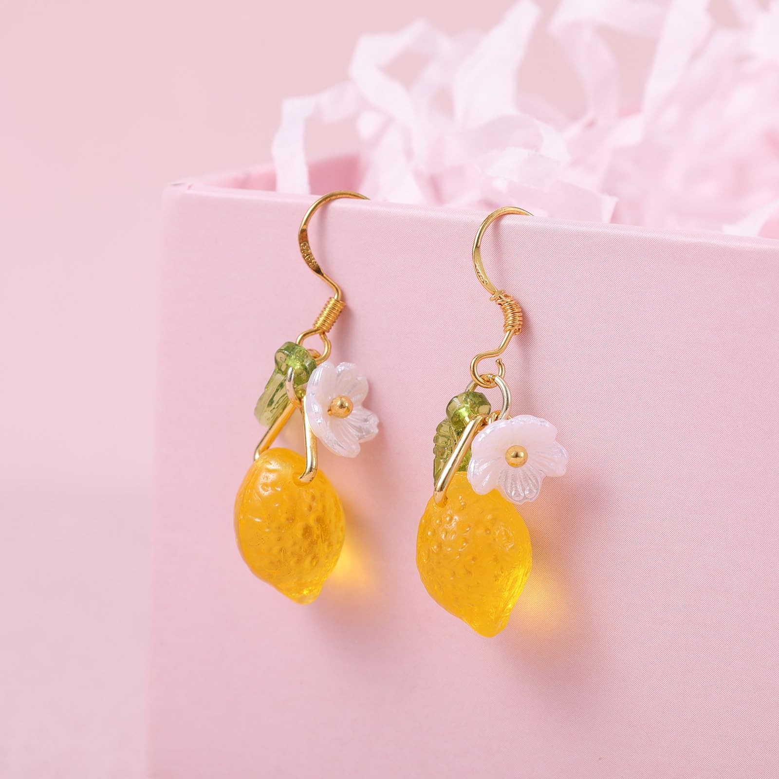 Lemon Dangle Earrings, Resin Yellow Hoop Earrings Dainty 3.5cm, yellow