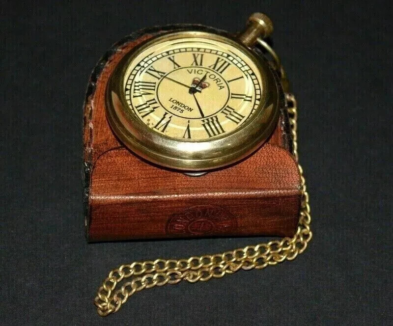 Antique Brass Pocket watch Victoria 1875 vintage with Leather Box Occasion Gift