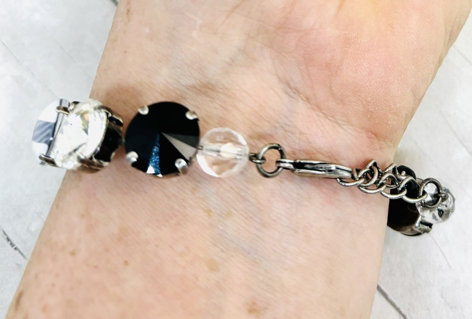 Black BUFFLO PLAID Cup Chain Statement Bracelet made w/ Jet Black Crystals