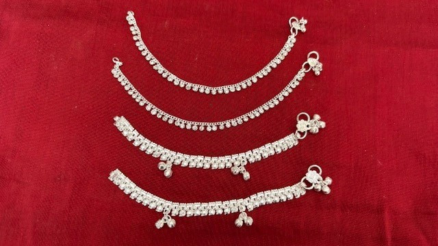 Boho Baby shower anklet bells ankle bracelet 2 pair silver chain charm 6″ India