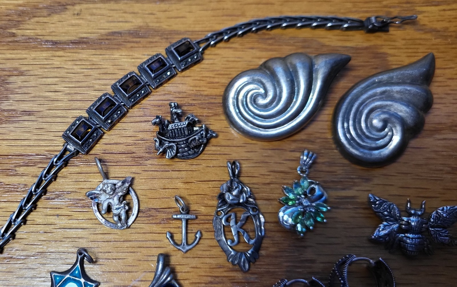 70+grams 22 Pices MARKED 925,SILVER EARRING,PENDANTS, BRACELET.WEARABLE,SELLABLE