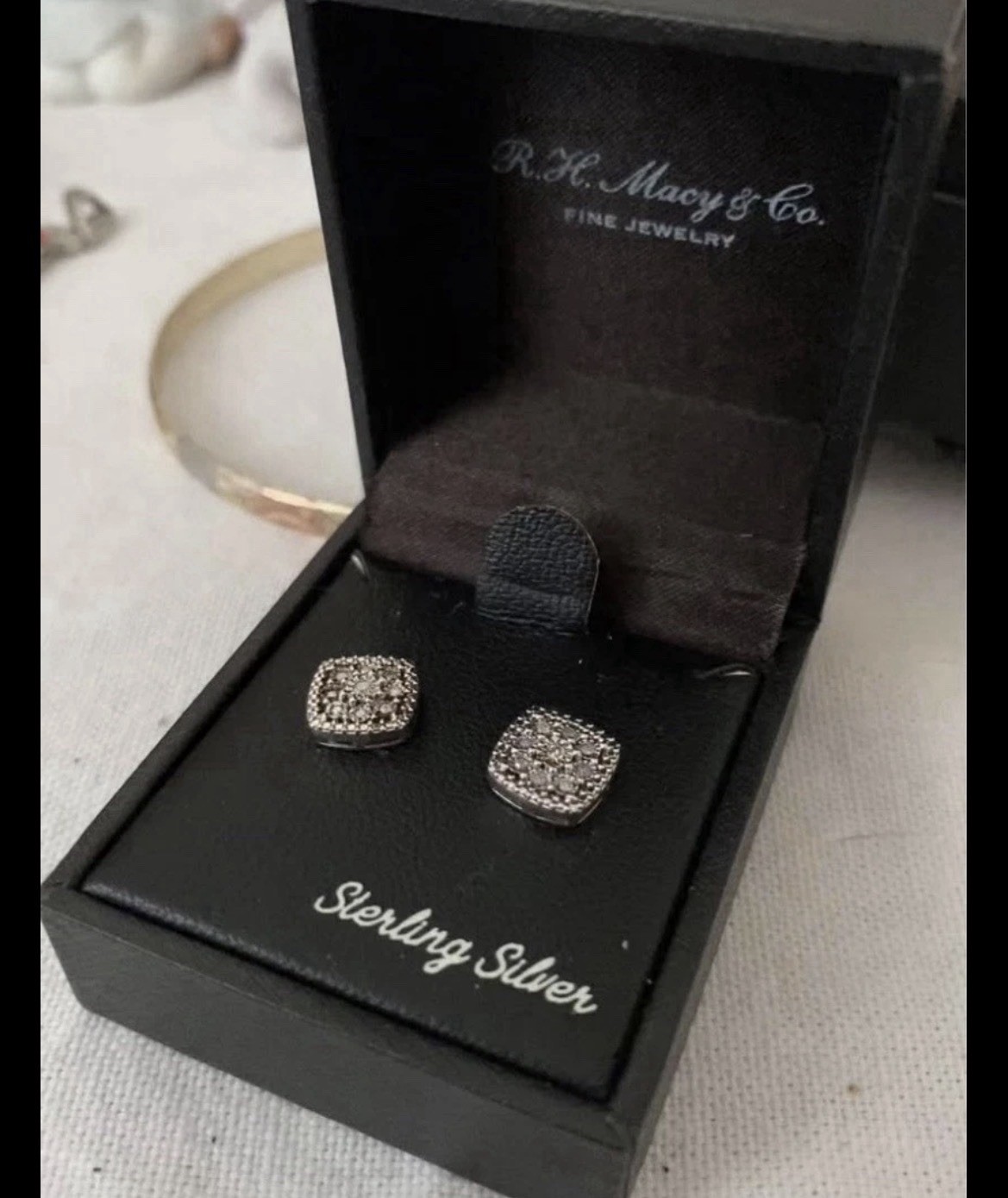 R.H. Macy & Co. 925 Sterling Silver Bridge Diamond Cluster Stud Earrings 1/10