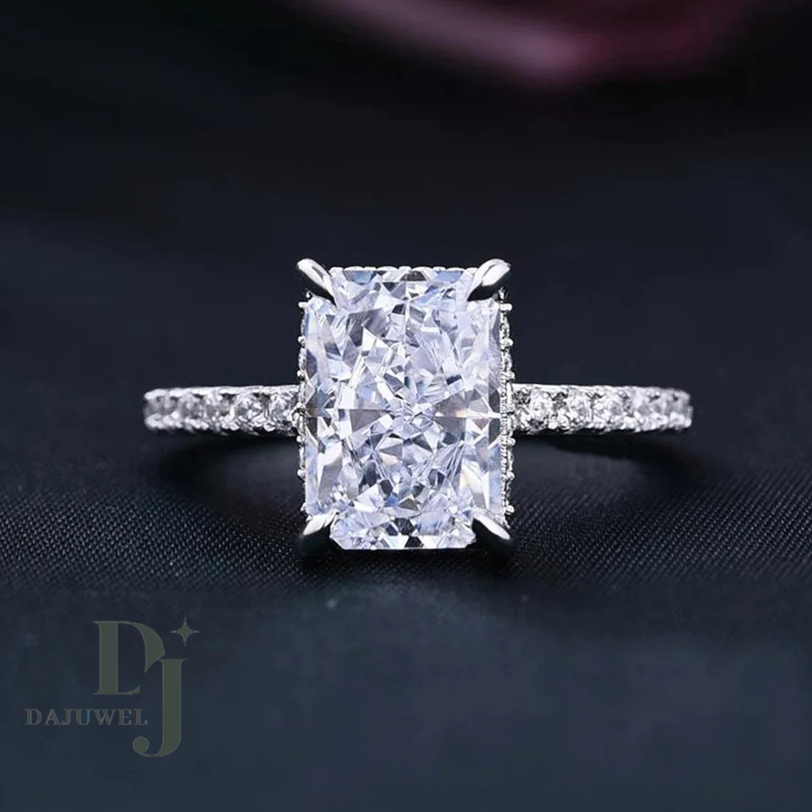 Bridal Set Moissanite Engagement Ring Solid 14K White Gold 3 Carat Radiant Cut
