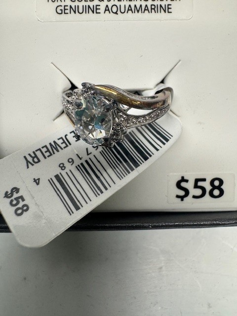 Brilliance Fine Jewelry 10kt Gold & Sterling Silver Ring Genunie Aquamarine*New