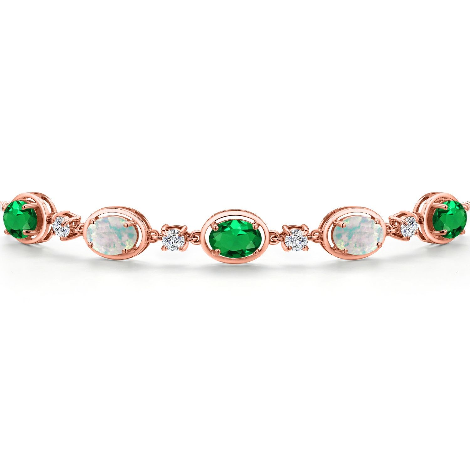 18K Rose Gold Plated Silver Nano Emerald and Simulated White Opal, Lab Grown