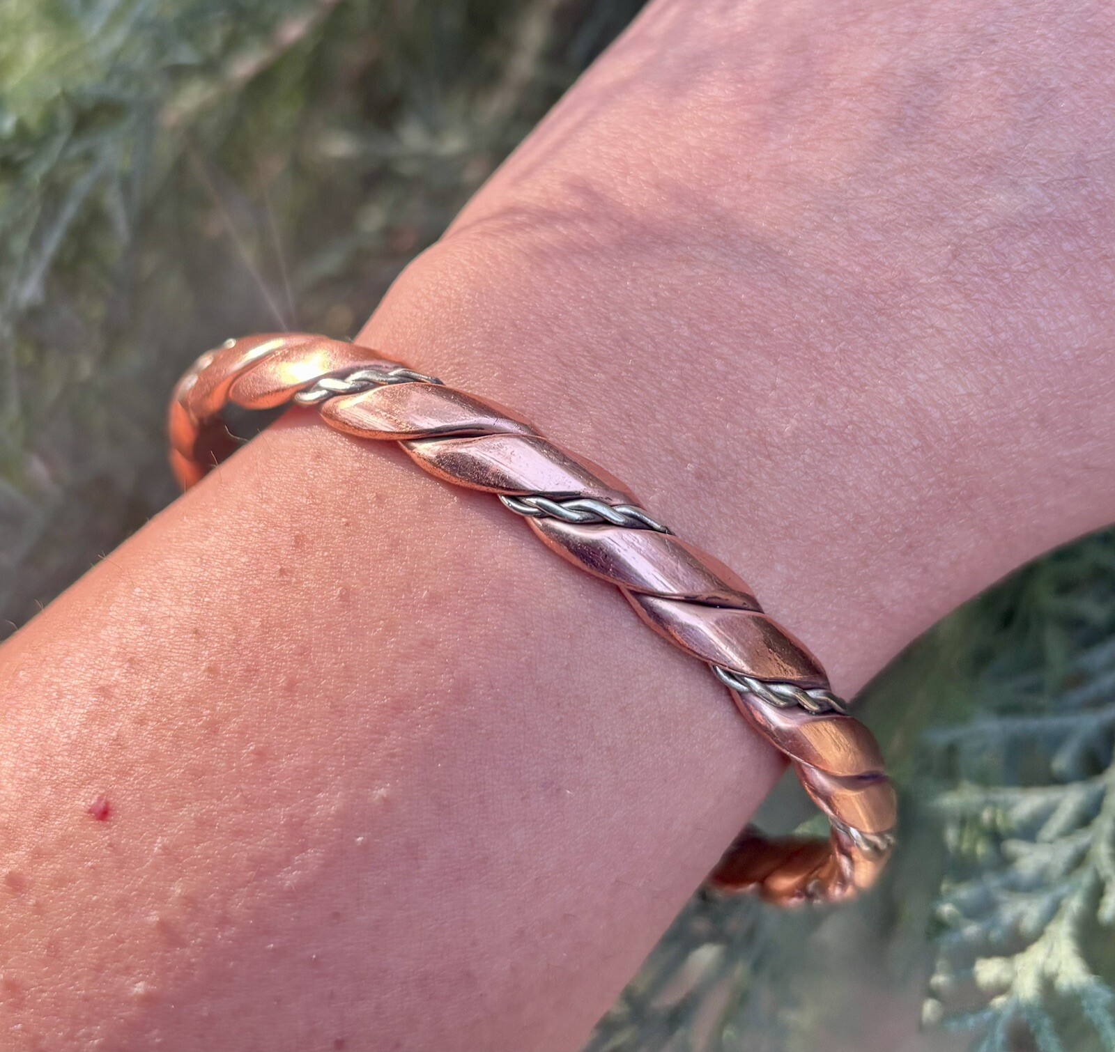 1Pc Pure Copper and Silver Healing Bangle Cuff Bracelet Spiritual, Unisex