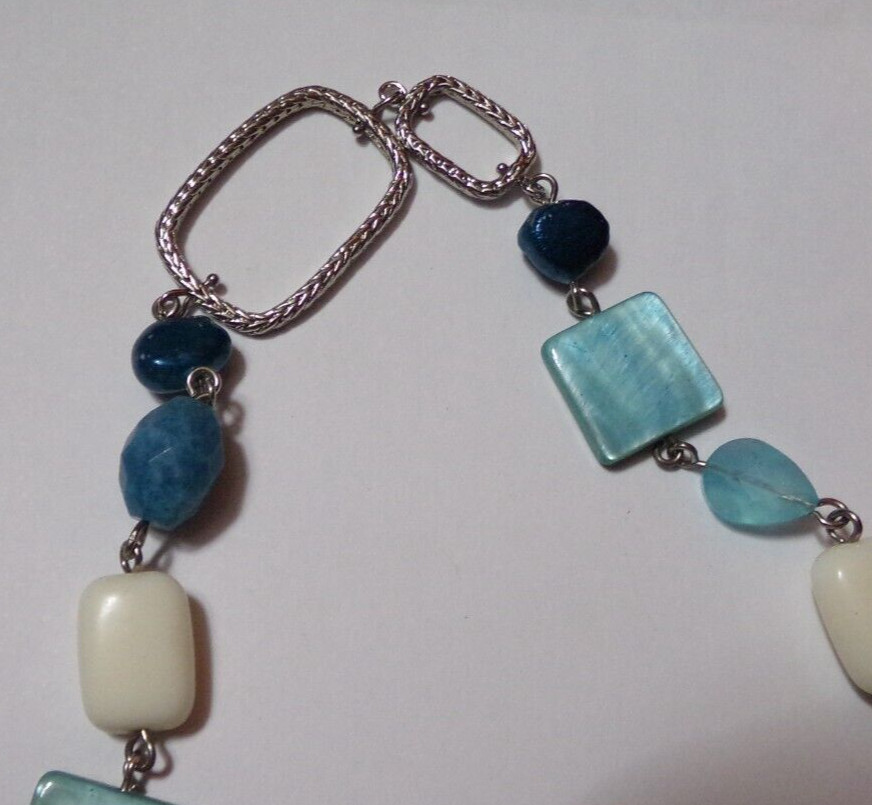 Vintage Blue, White & Silver Tone Shells & Beads 36″ Necklace – Lia Sophia