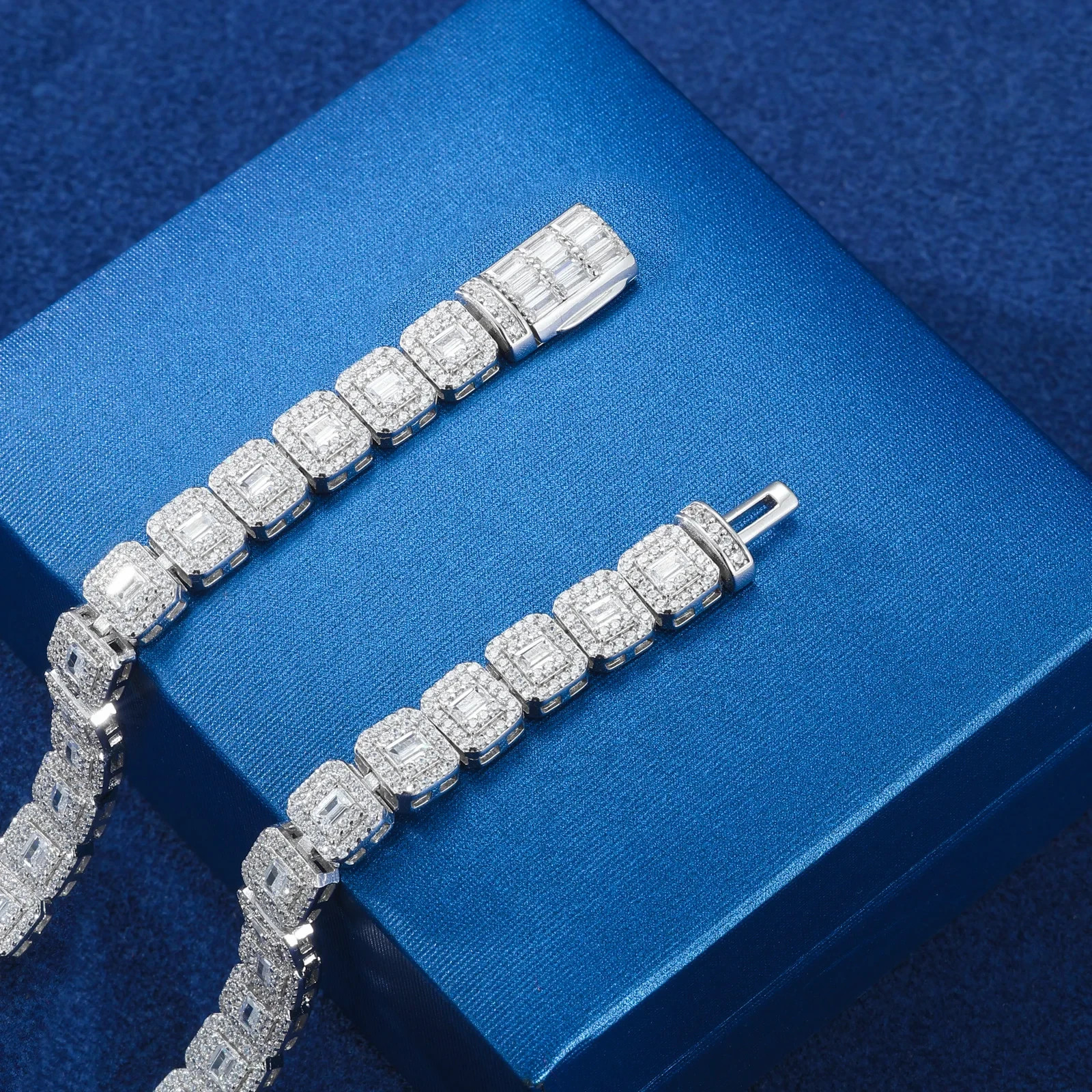 Moissanite Tennis Bracelet 925 Sterling Silver Iced Out Halo Link Chain 8 Inches