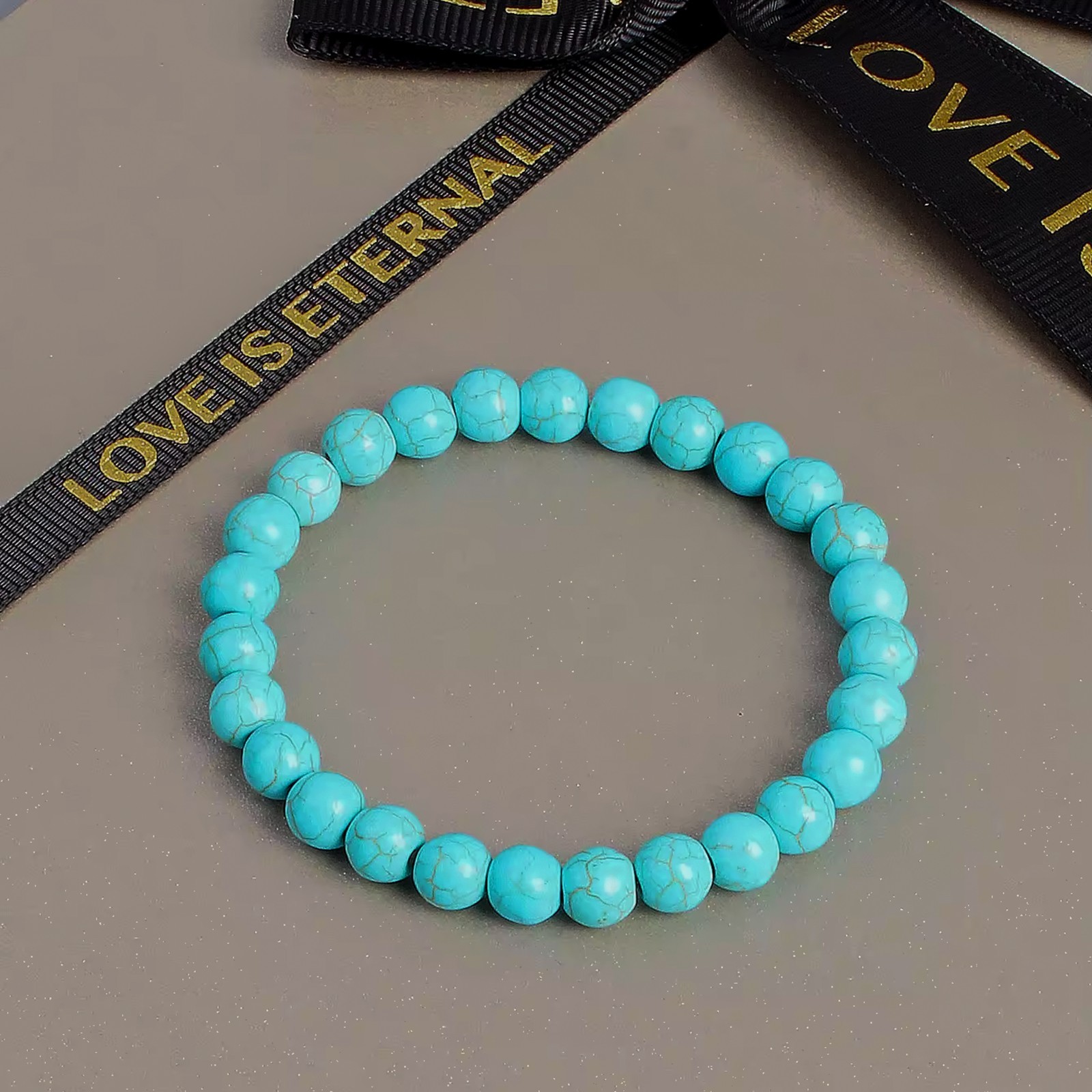 8mm Men women’s Natural Turquoise stone Beads 19.5cm Bracelet Sleep, Calm, Love