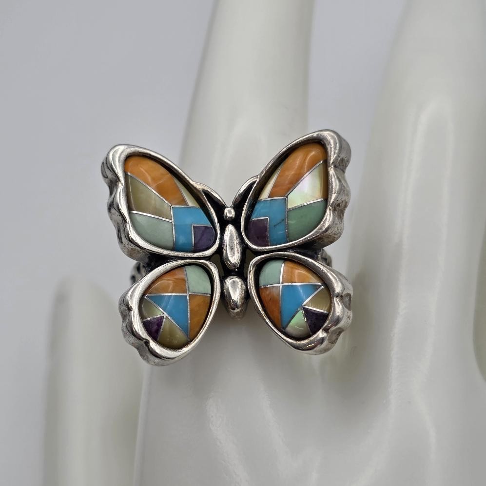 Carolyn Pollack Relios 925 Sterling Large Multistone Inlay Butterfly Ring sz 10