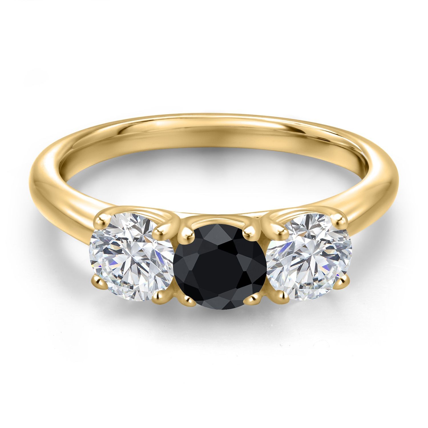 18K Yellow Gold Plated Silver Black Sapphire and Lab Grown Diamond Engagement
