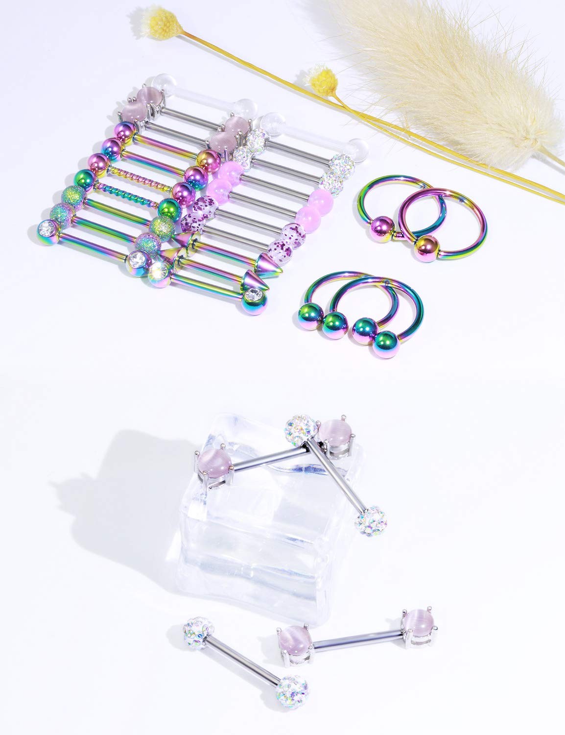 14G Nipple Rings Surgical Stainless Steel Barbells Hoops Tongue Jewelry 14mm 12