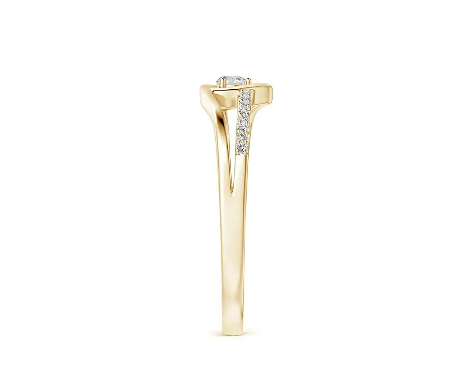 1.5Ct Round Lab Diamond Split Shank Heart Promise Ring in 14K Yellow Gold Plated