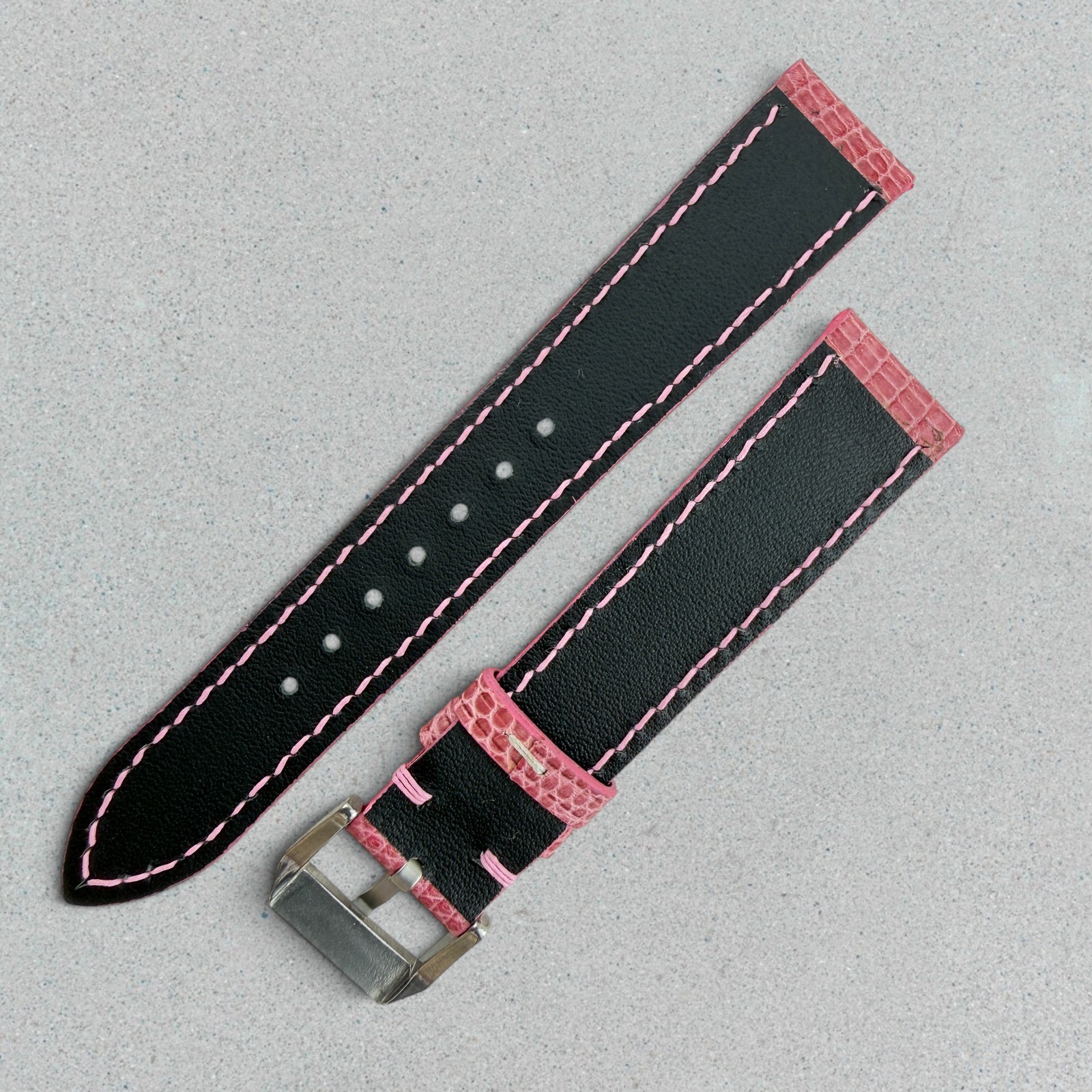 Genuine Lizard Leather Watch Band Strap 18mm Pink Handmade 316L Buckle
