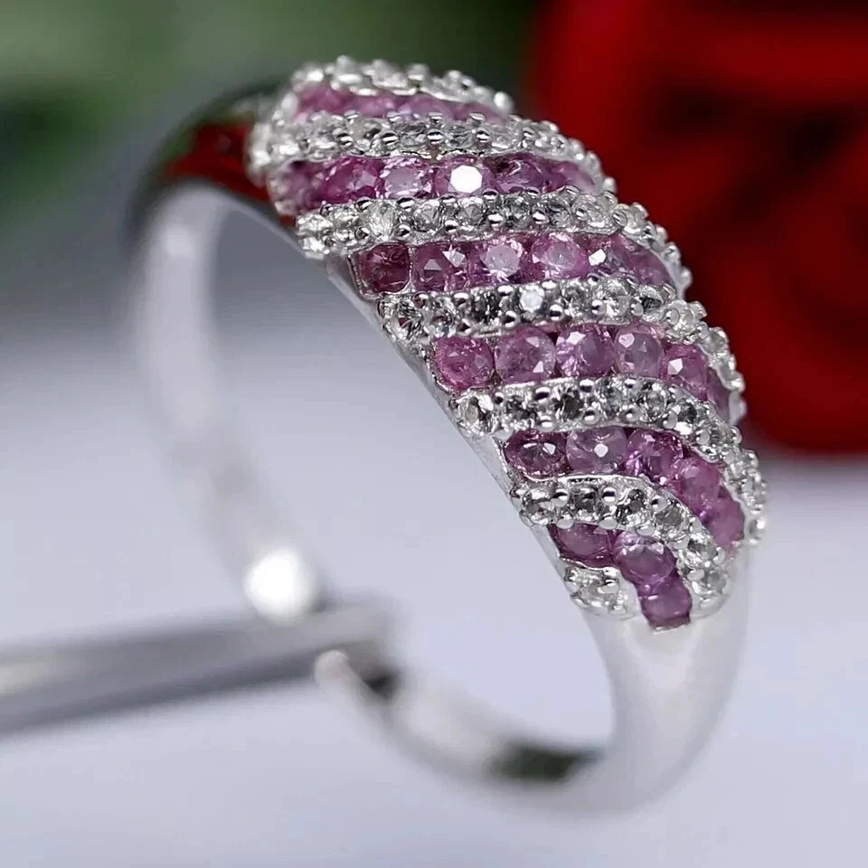 2.10Ct VVS1 Lab-Created Pink Sapphire Diamond Wedding 14K White Gold Finish Ring