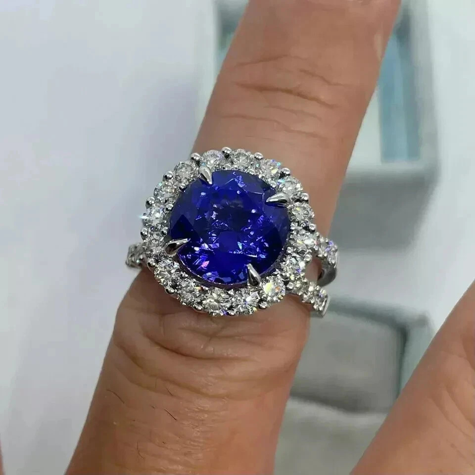 2.50Ct Round Natural Tanzanite Diamond Engagement Ring 950 Platinum Size 6 7 8 9