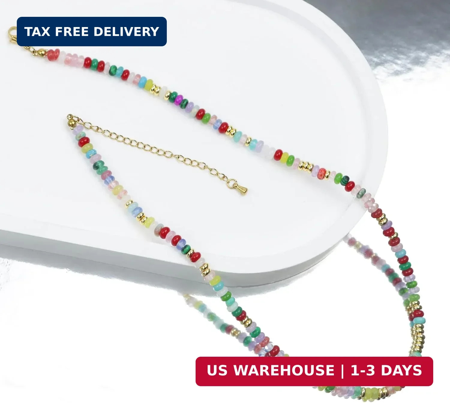 Boho Beaded Necklace for Women, Colorful Natural Stone Choker Necklace, 4MM