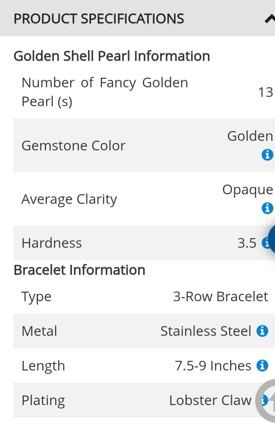 Golden Color Shell Pearl 3 Row Bracelet in Stainless Steel (7.5-9.0In)