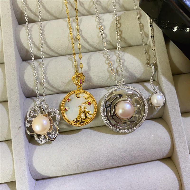 Bulk Random 10pcs Mix Natural Pearl Pendant Necklaces Women Hollow Floral Gift