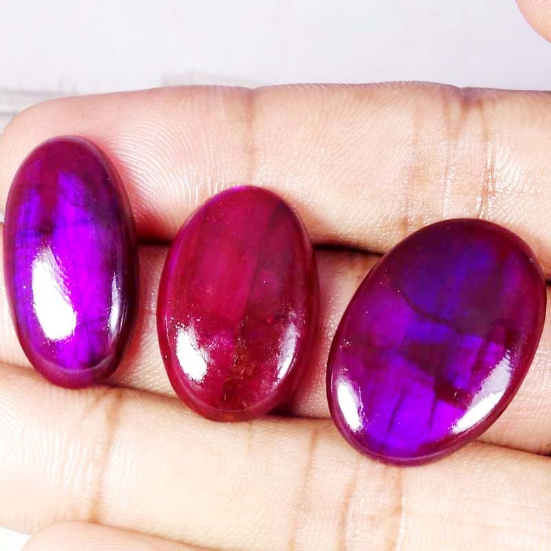 62.80 Ct Purple Color LABRADORITE Oval Cabochon 3 PCs Lot Treated Loose Gemstone