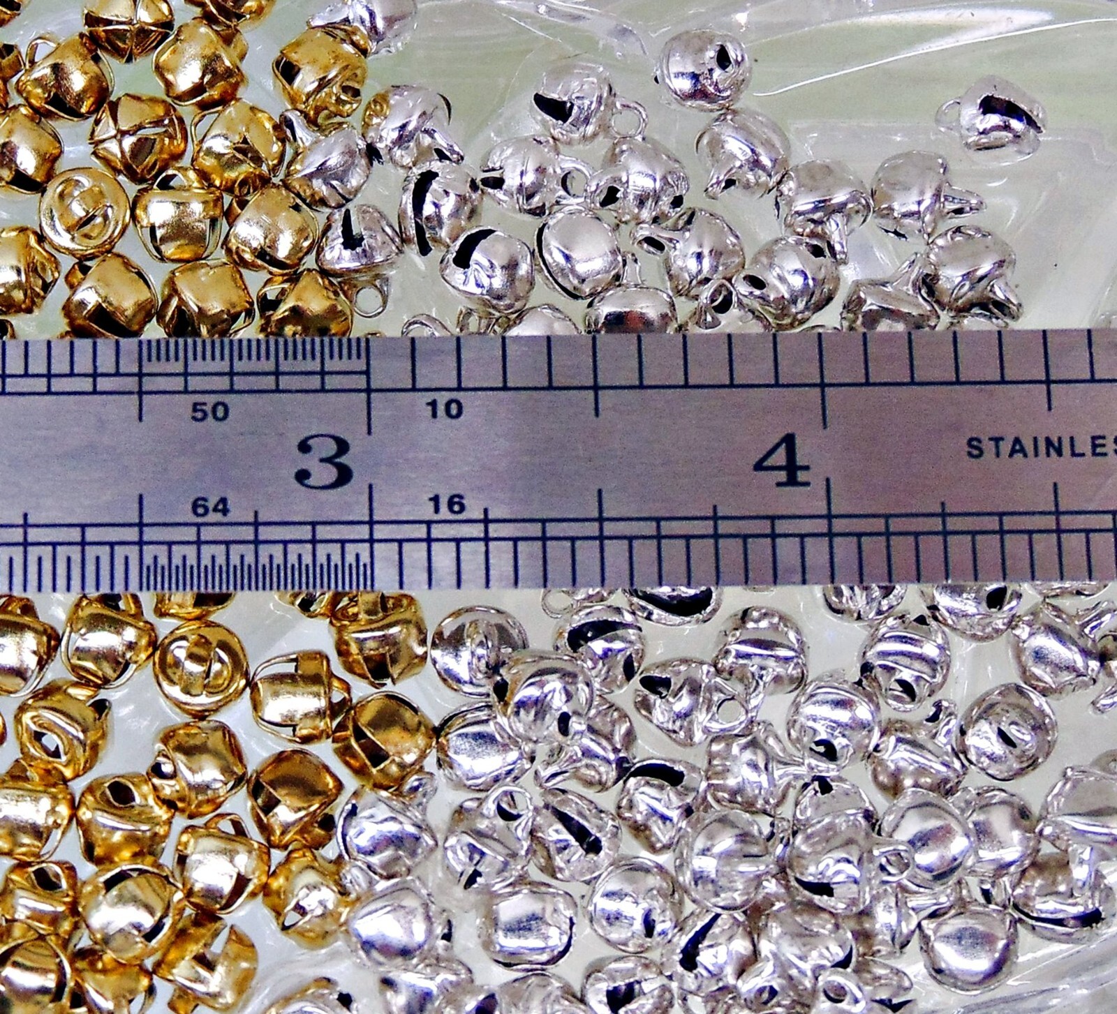 100 Tiny SILVER Steel Metal JINGLE BELL Beads Charms 6mm w/ Loop Little/no noise