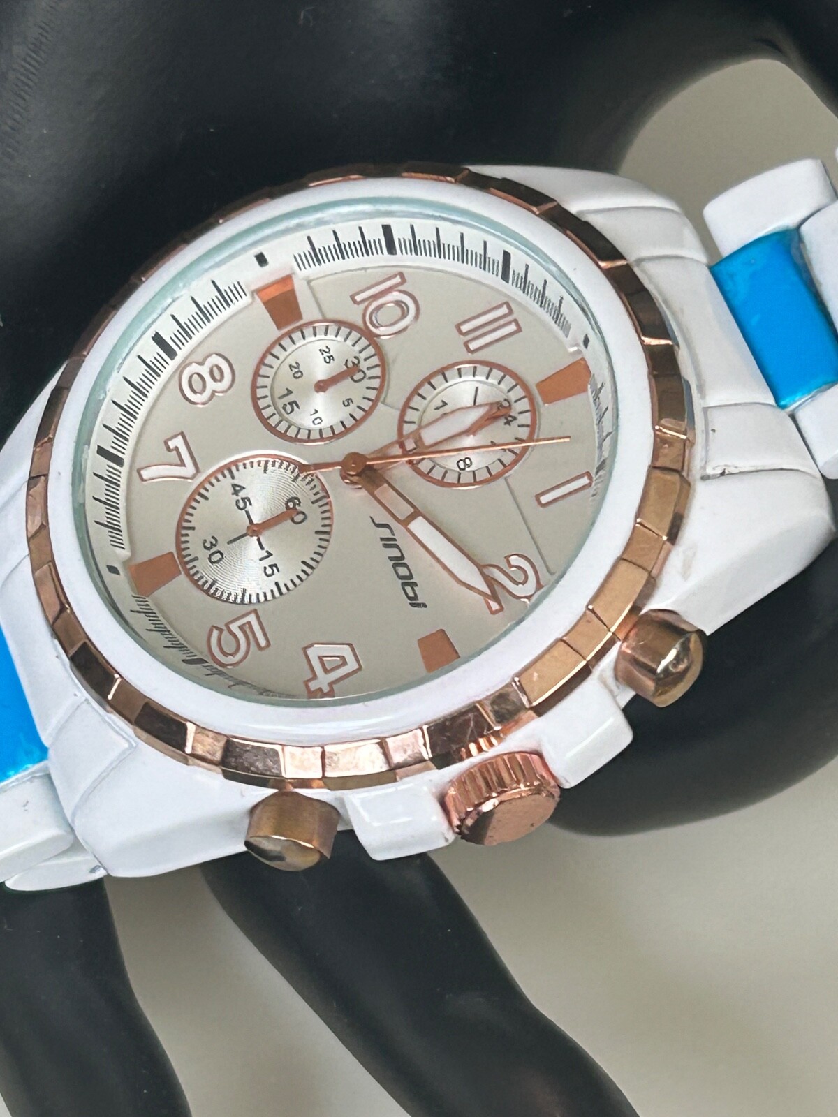 Sinobi Chronograph Watch Mens Stainless Steel White Tone Quartz Casual Big Dial