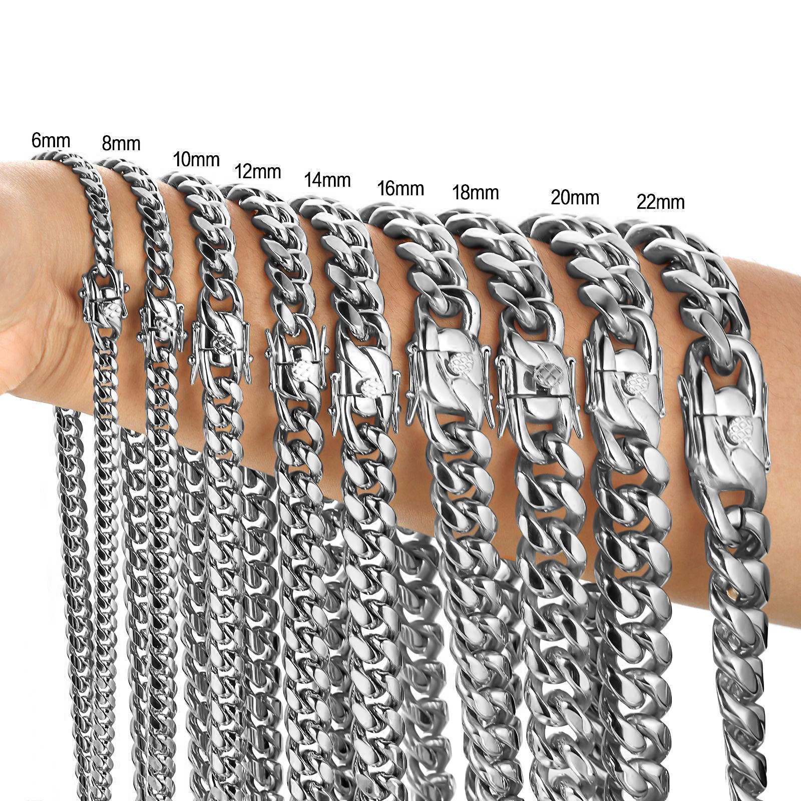 6-22mm Miami Cuban Link Chain Stainless Steel Necklace Heavy Hip Hop Men Jewelry