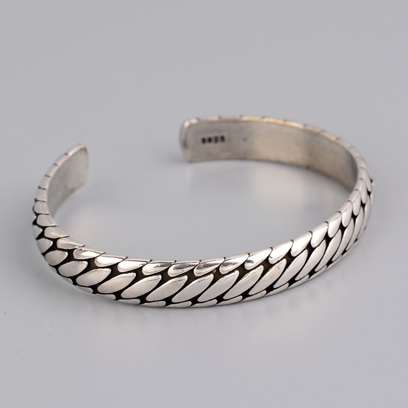 Silver Color Retro Oval Pattern Open Bangle Bracelet Minimalist Tibetan Jewelry