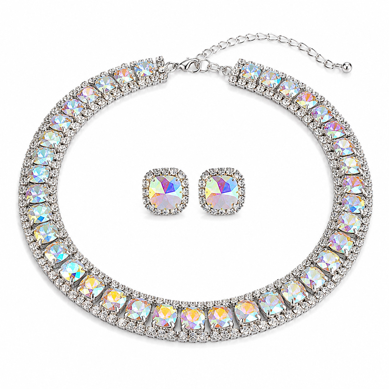 Multicolor Crystal Statement Jewellery Set Necklace Earrings Prom Party Gift Her